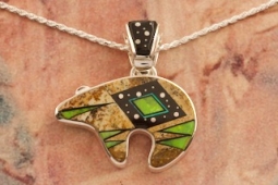 Calvin Begay Genuine Picture Jasper Sterling Silver Bear Pendant